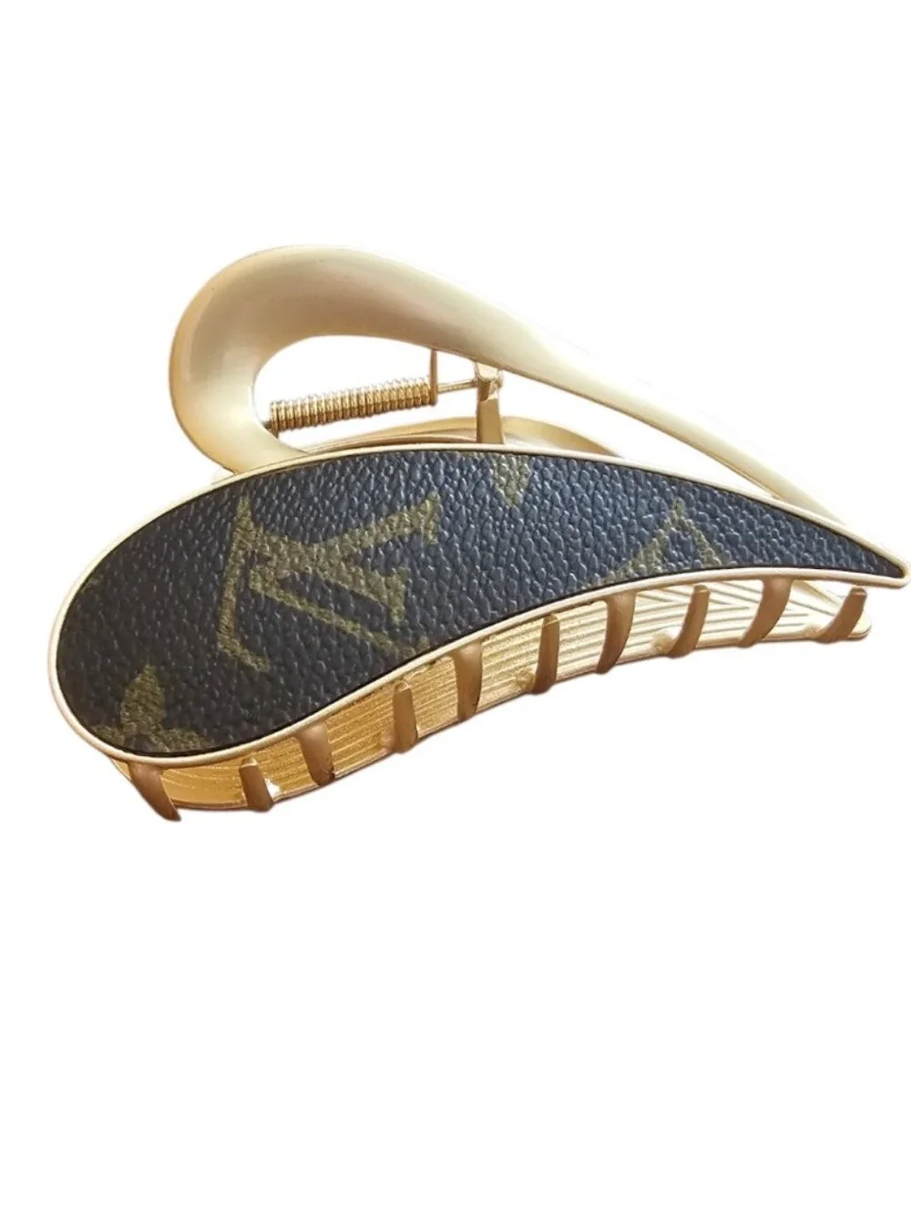 Designer Brown LV Monogram Heart Shaped Metal Hair Clip